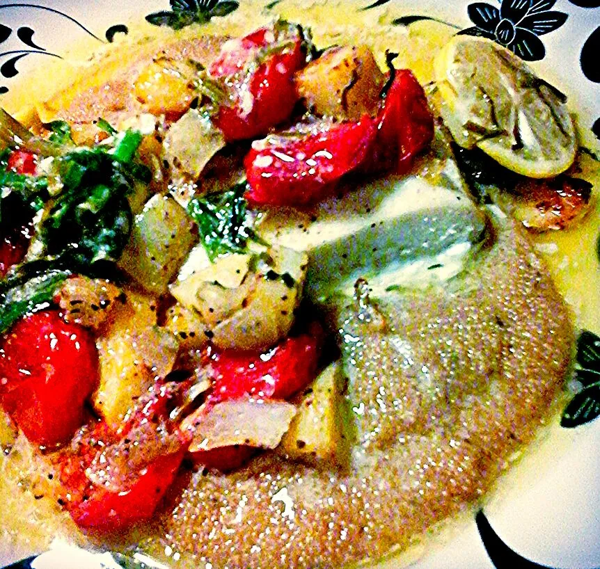 Halibut with potato and Tomato over amaranth|A Laverne Andrewsさん