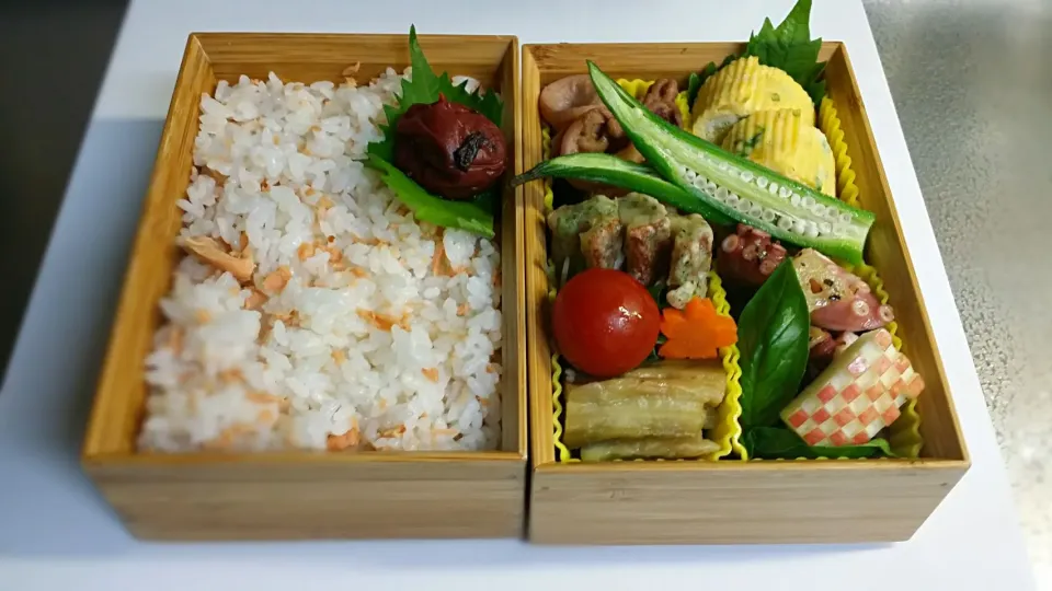 《火曜日のお弁当》🍱

・ねぎ入りだし巻き玉子
・じゃが芋とイカの煮物
・タコのオリーブオイルバジルソテー
・竹輪の磯部揚げ

いってらっし～い♡|藤田 まり子さん