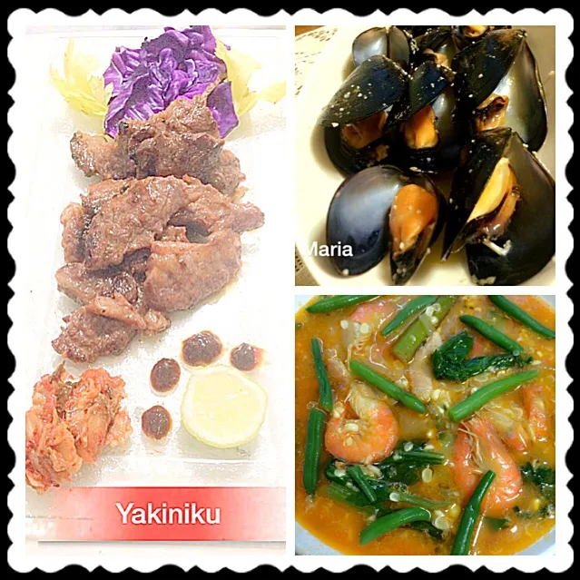 Snapdishの料理写真:Yakiniku/butter garlic mussels/white corn soup or sautéed fresh corn バターガーリックムール貝と白のコーンスープや炒め新鮮なトウモロコシ#焼肉🍴😋|MJ🇵🇭🇯🇵さん