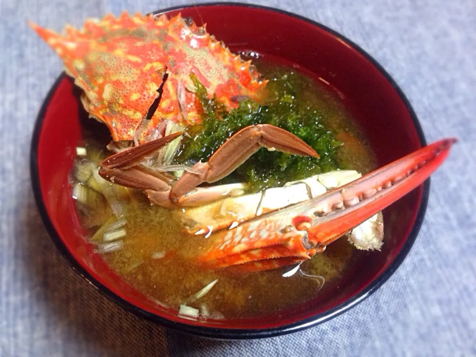 磯の香り🎣 アオサとカニの味噌汁で夜ごはん|きらままさん