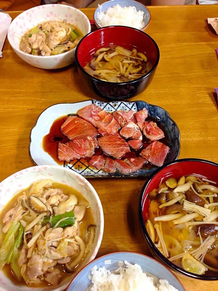 鶏キノコ炒め、キノコで土瓶蒸し風、漬けマグロ*\(^o^)/*|すかラインさん