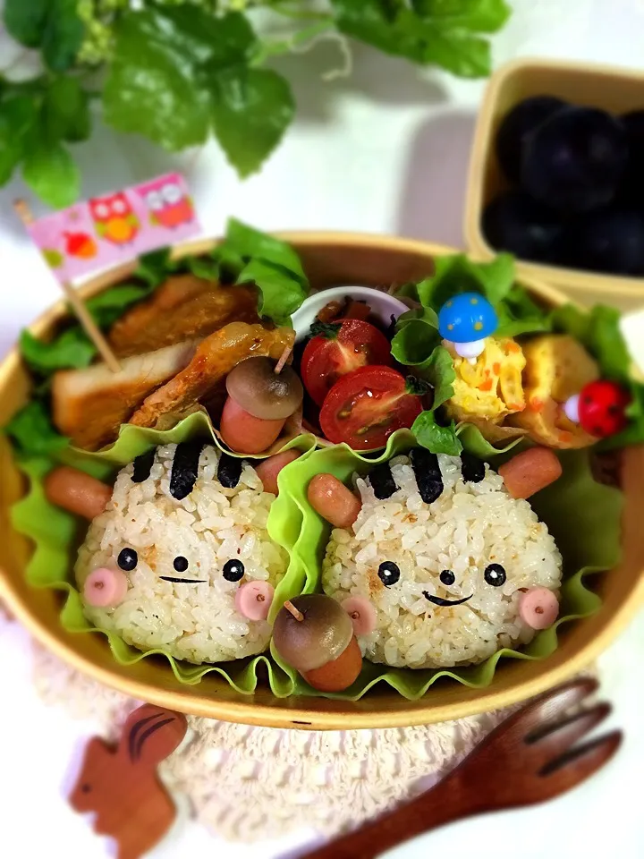 ゆっぴーઈ(◕ั◡◕ั)*ﾟ*♡のお弁当『どんぐり大好きリスちゃ〜んツインズ』|kumiさん