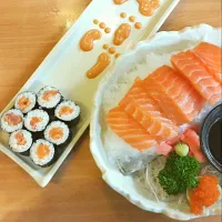 salmon roll and sashimi|gabriella mさん