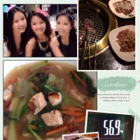 Snapdishの料理写真:Salmon fish soup with veg. Gyu kaku bbq for dinner. Slurppppp~|definitelyjoannaさん