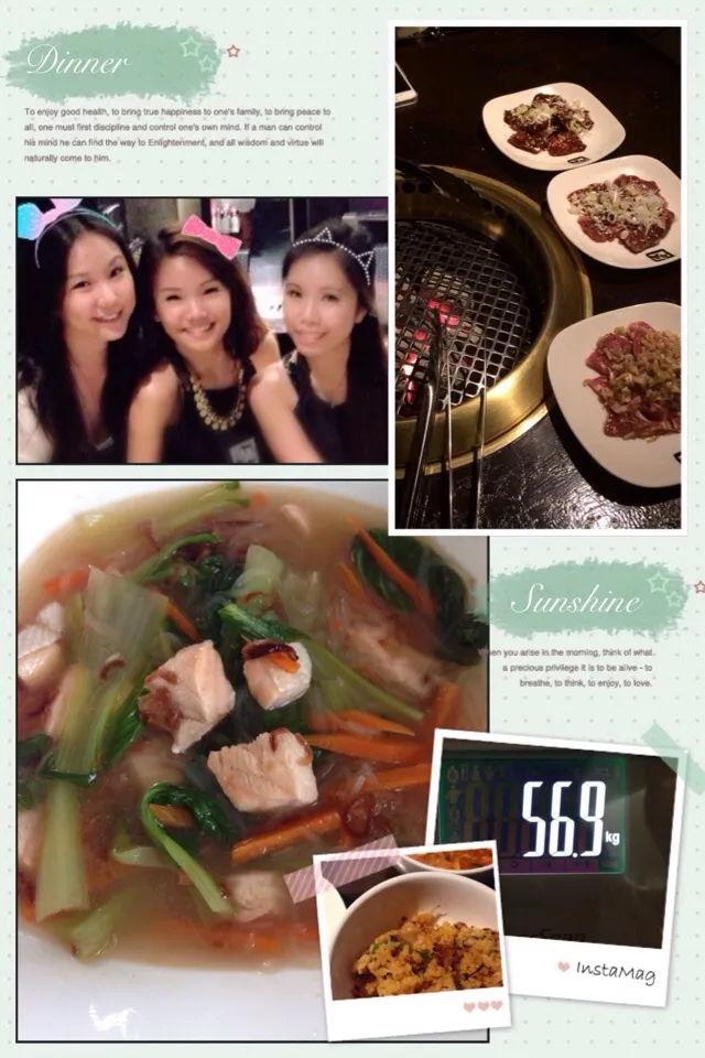 Snapdishの料理写真:Salmon fish soup with veg. Gyu kaku bbq for dinner. Slurppppp~|definitelyjoannaさん