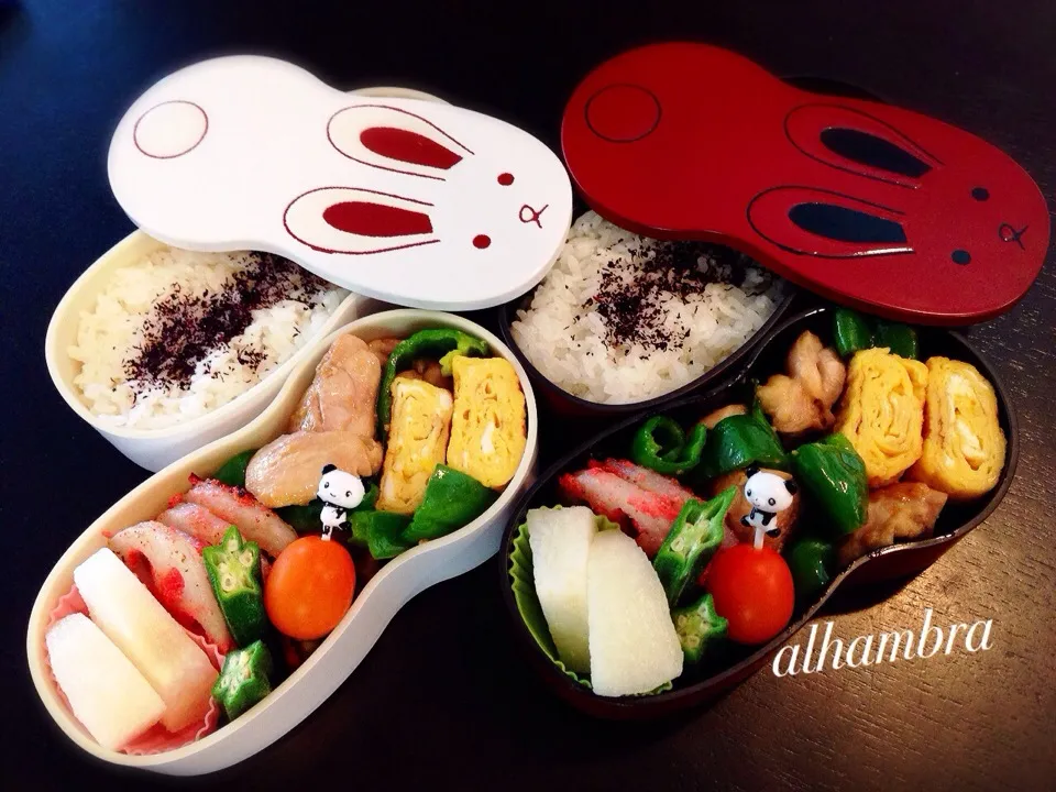 ノープランの朝、冷蔵庫開けてメニュー考えたお弁当^_^; バタバタ！|alhambraさん