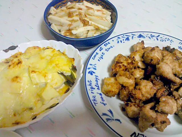 豆腐とネギの味噌チーズ焼き☆唐揚げ☆山芋短冊|みぽりんさん