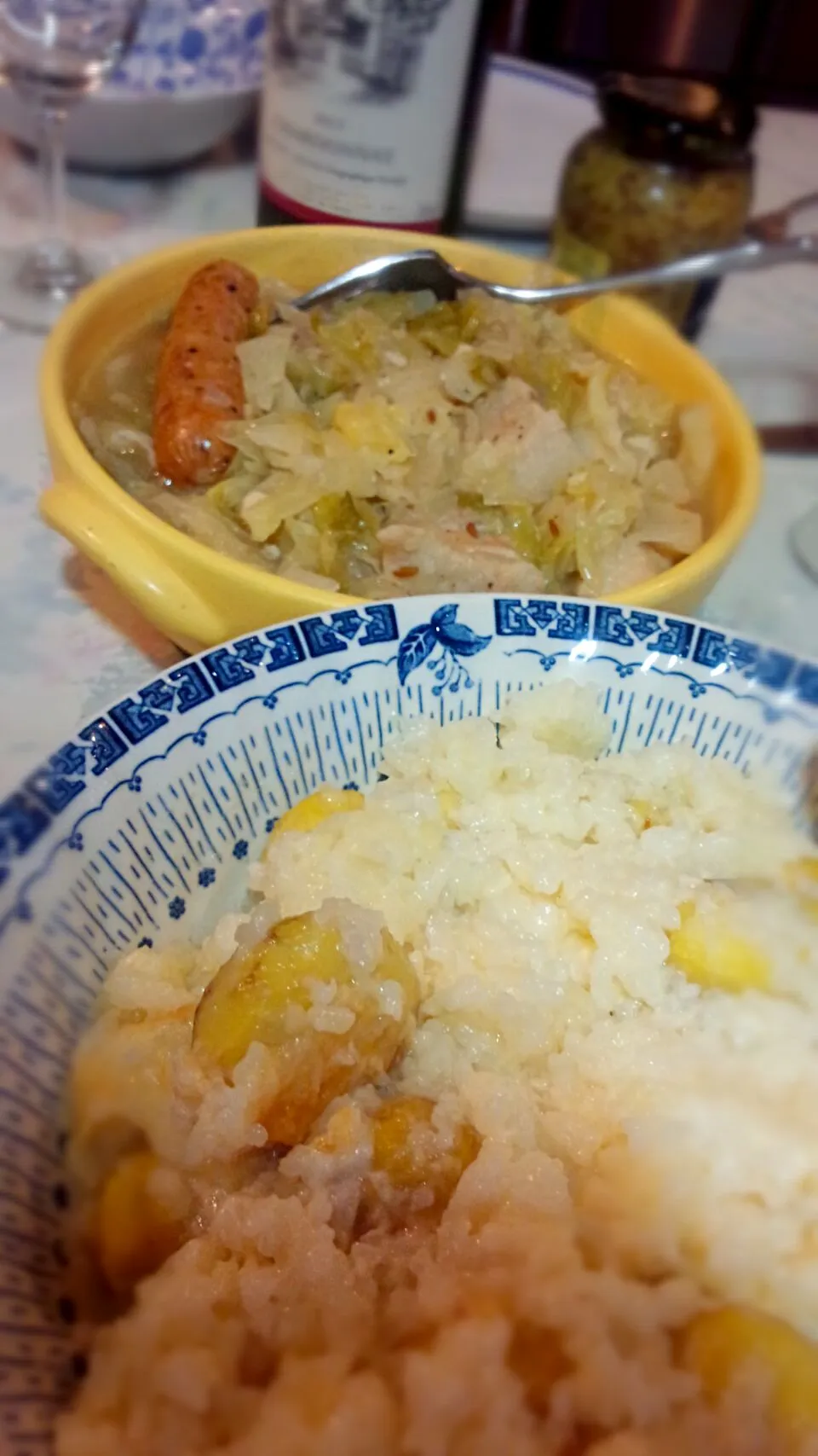 栗のリゾットと、キャベツとソーセージのポトフ|たかりょーさん