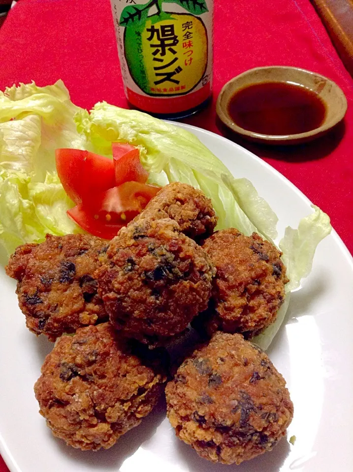 まぐろ竜田ボール,モロヘイヤ入りෆ⃛*:･꒰ ૢ●௰ ૢ●✩꒱      Fried Tuna Ball|yorikoさん