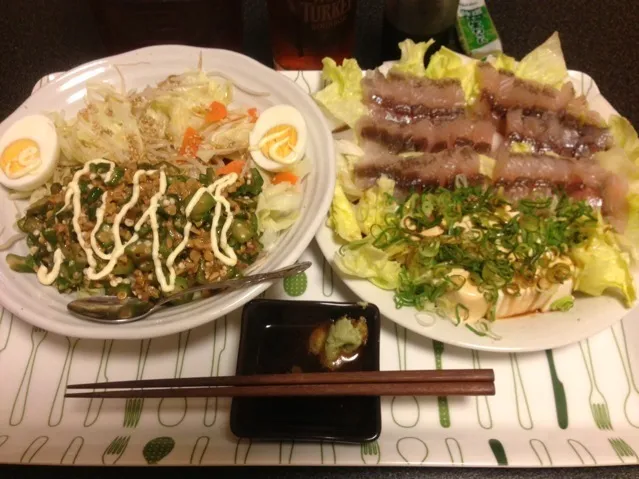 モヤポンオクラ納豆、ゆで卵、飛び魚のお刺身、冷奴！ू(๑ ›◡ु‹ ๑ ू)✨|サソリさん