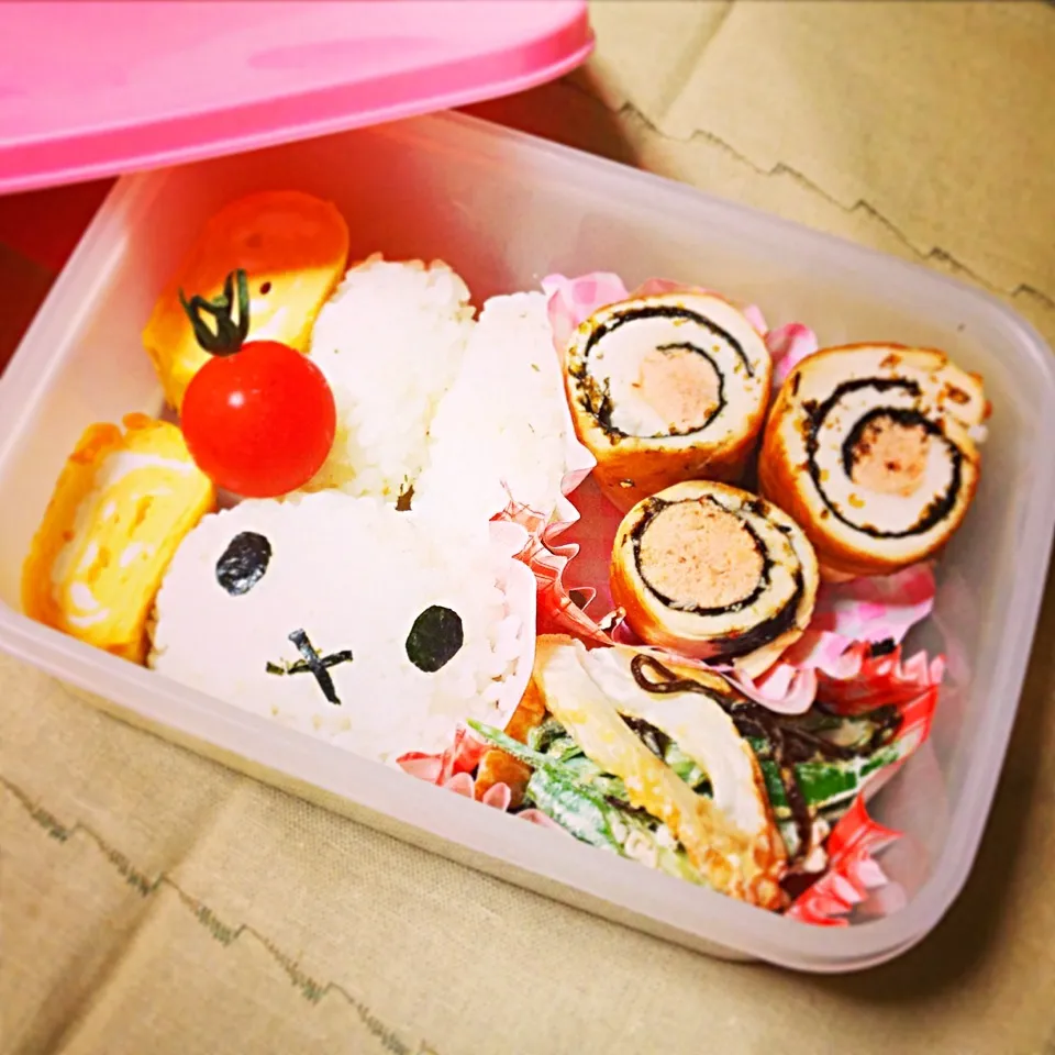 Snapdishの料理写真:お弁当♡ささみの明太巻き、オクラとちくわのマヨ塩昆布和え、卵焼き|まゆかさん