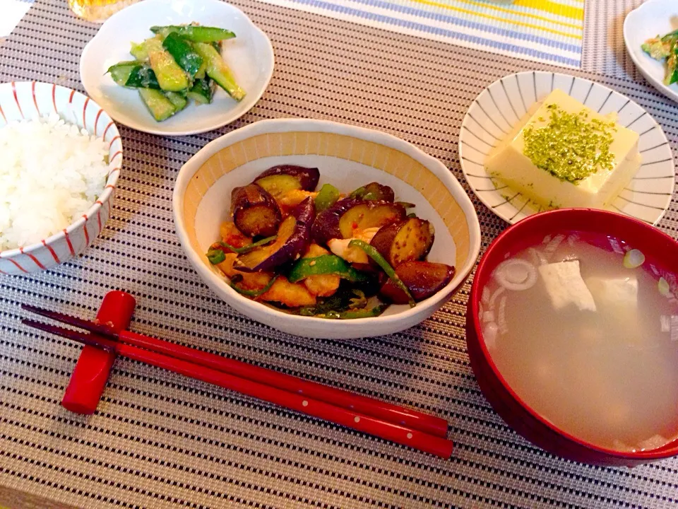 ササミとナスの甘辛炒め、卵豆腐、あさりの中華スープ|まろさん