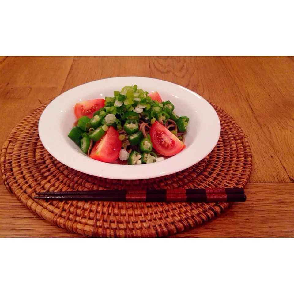 SOBA, okras, tomatoes, spring onions|Meeさん