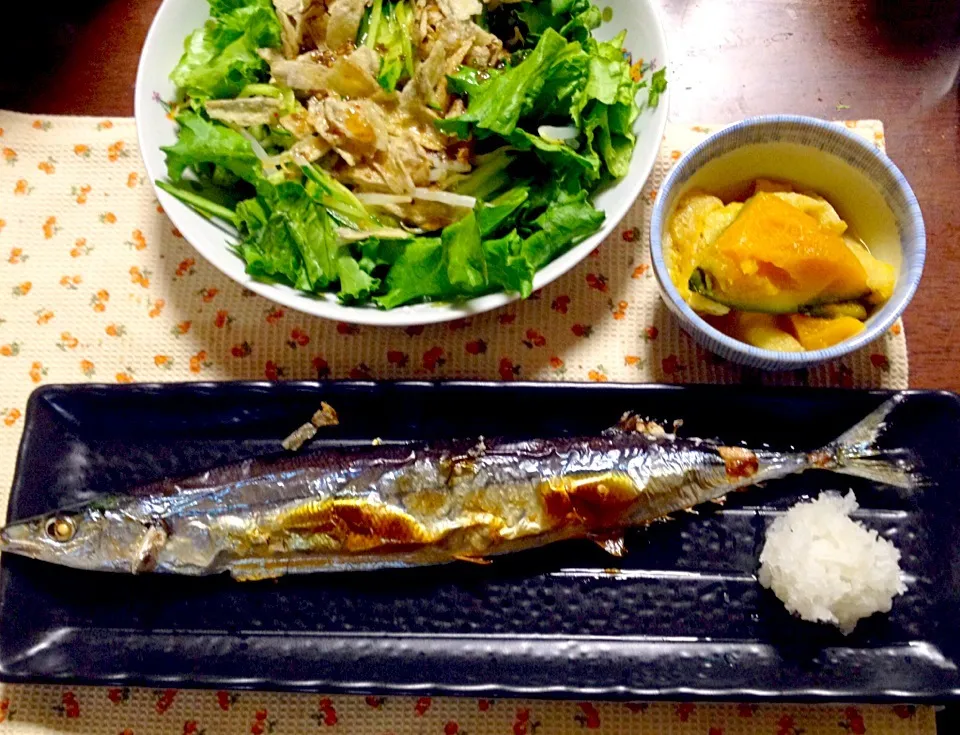 秋刀魚の塩焼き 🎃煮 サラダ|掛谷節子さん