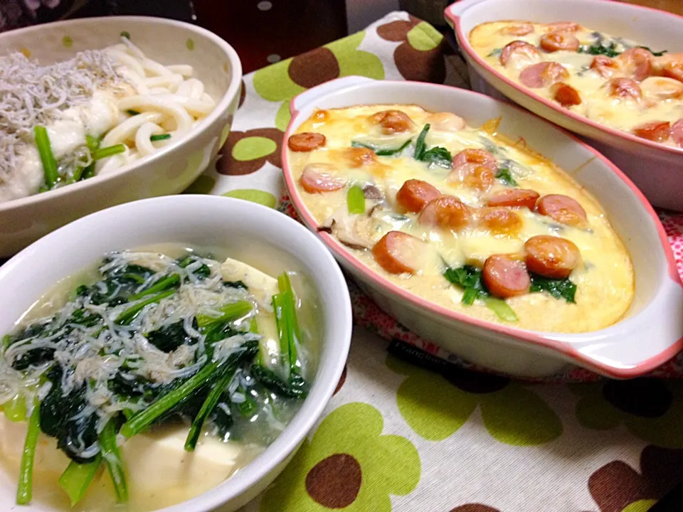 Snapdishの料理写真:長芋と豆腐のグラタン、豆腐のしらすあんかけ|かなさん