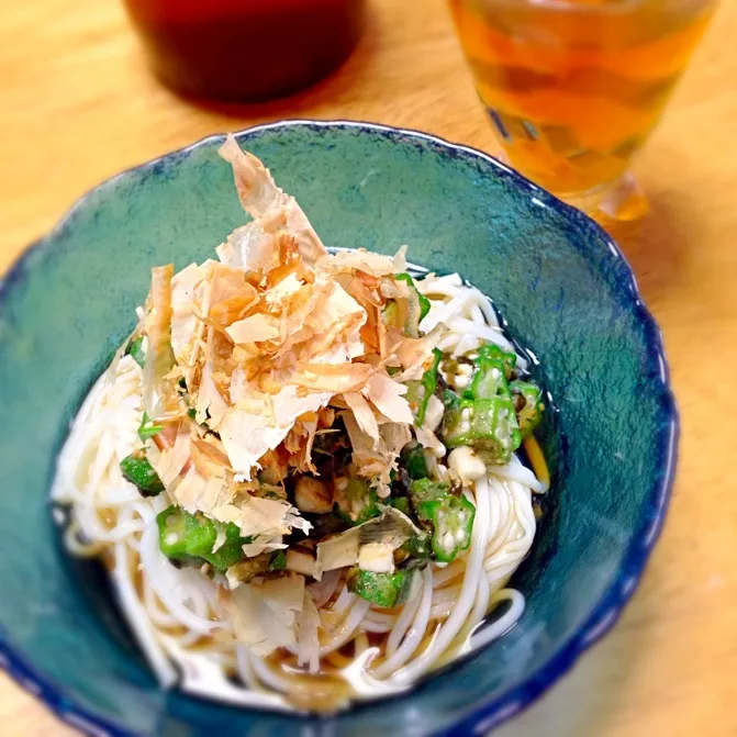 オクラと柴漬けと長芋のそうめん|藤田愛さん