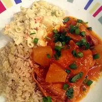 Snapdishの料理写真:pineapple bbq chicken thighs with hawaiian macaroni salad #yum|Patty Germanさん