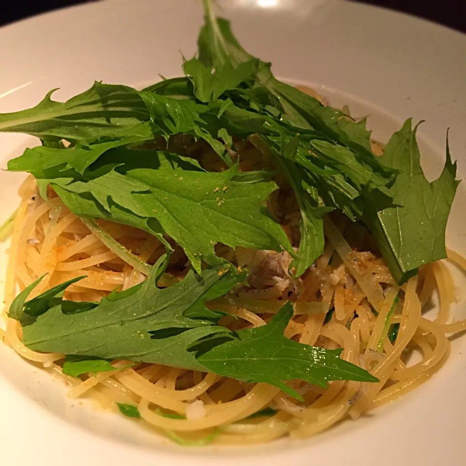 じゃこと水菜のカラスミスパゲッティ|つぼたけちゃん🍷さん