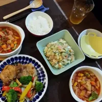 Snapdishの料理写真:チキンテキ＆ミネストローネ＆ポテトサラダ💖|katemosさん