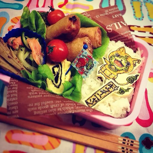 Yokaiwatch Kiwinyan 🍏Spring roll lunch box. 妖怪ウォッチ キウイニャン💕春巻き弁当|Yuka Nakataさん