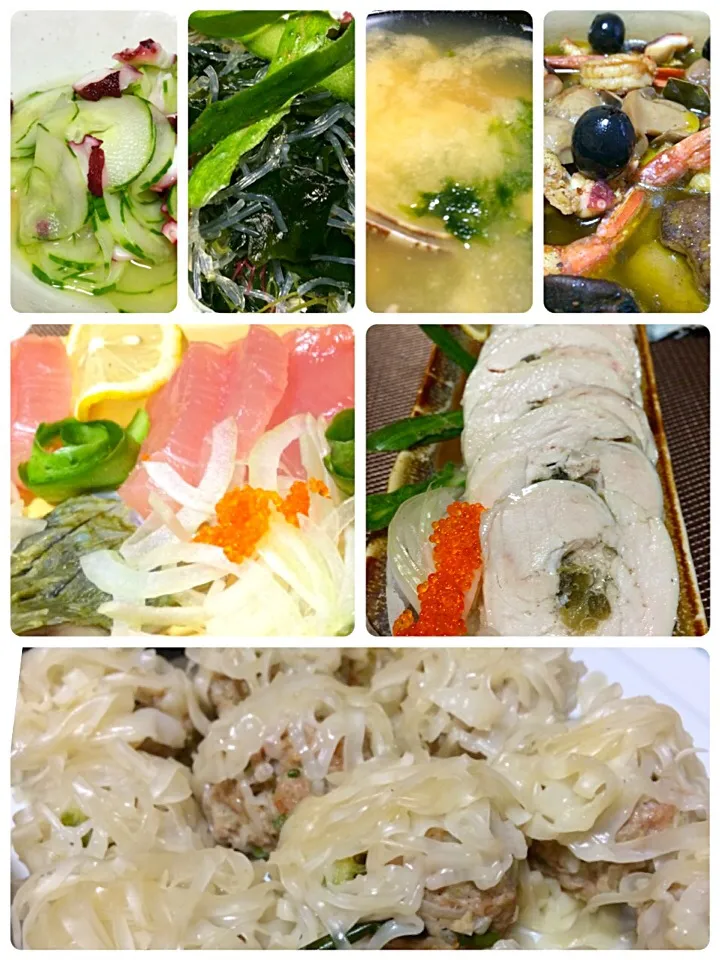 yucaxxxさんの料理 ばか簡単で ばかウマ ♡ わが家の 焼売↑↑  エビ入り  キノコと魚介のアヒージョ タコの酢の物 鶏ハム山葵の漬け物 さんまとトンボマグロの刺身 海藻のサラダ 浅利の味噌汁 など|佐野未起さん