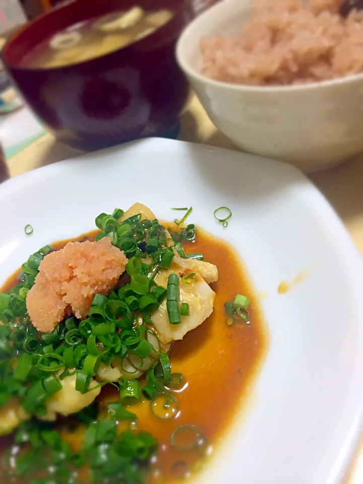 真鱈のバター焼き、ナスと油揚げの味噌汁|はしもさん