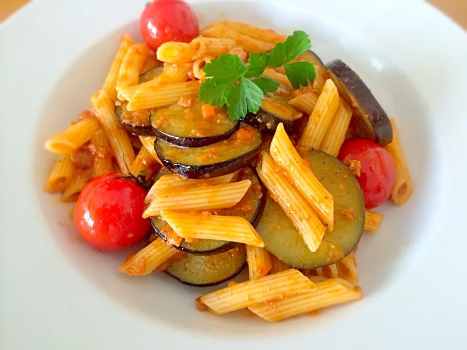 Eggplant,tomato&meat sauce penne|Masakiさん