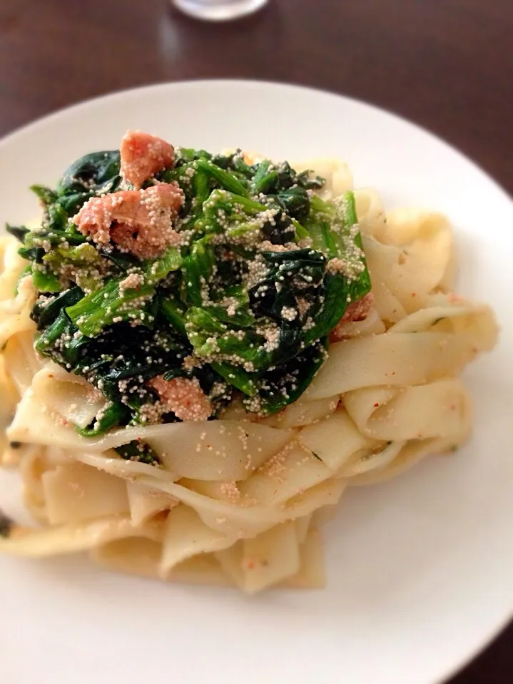 ほうれん草と明太子の焼ききしめん♡|よーさん