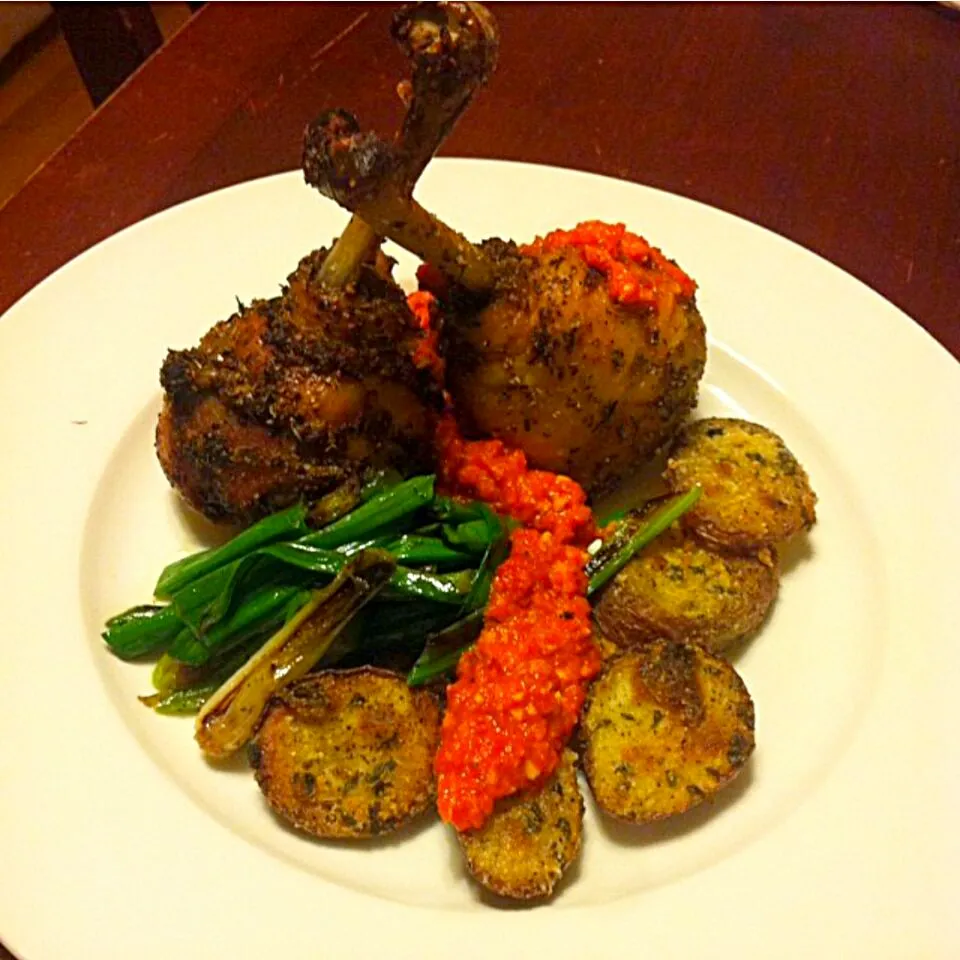 Chicken Lollipop, romesco, grilled scallion, and potato...|Jenn Strangeさん