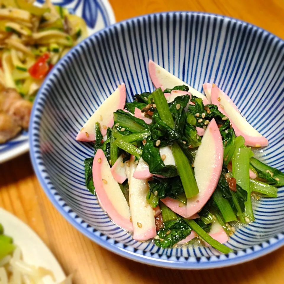 小松菜とかまぼこの炒め煮、梅風味|門乃ケルコさん