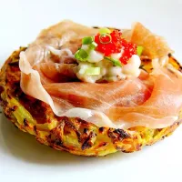 Pumpkin & Potato Latkes top with Parma Ham