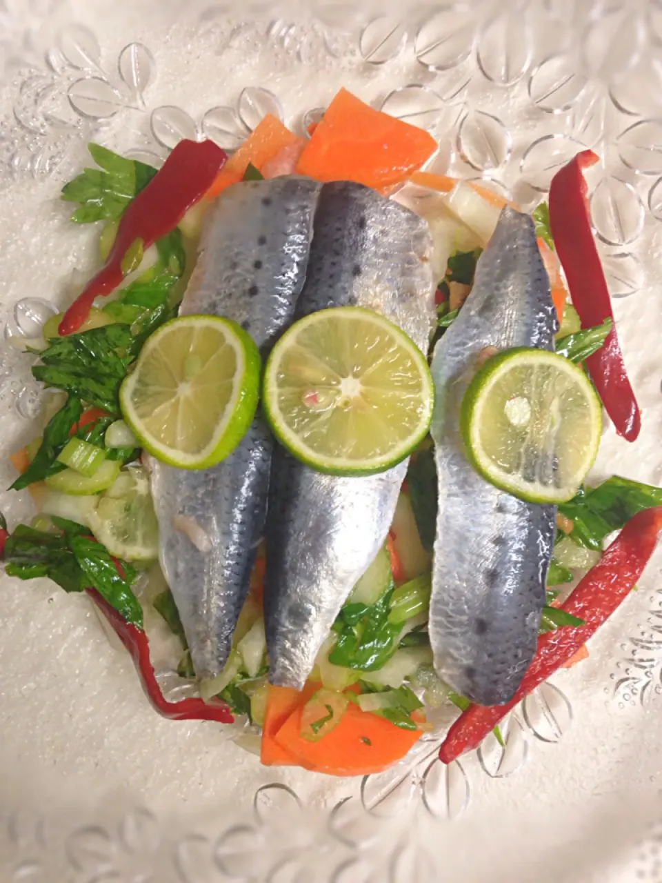 Marinated sardine  and veggies with vinegar and kabosu|Yuriさん