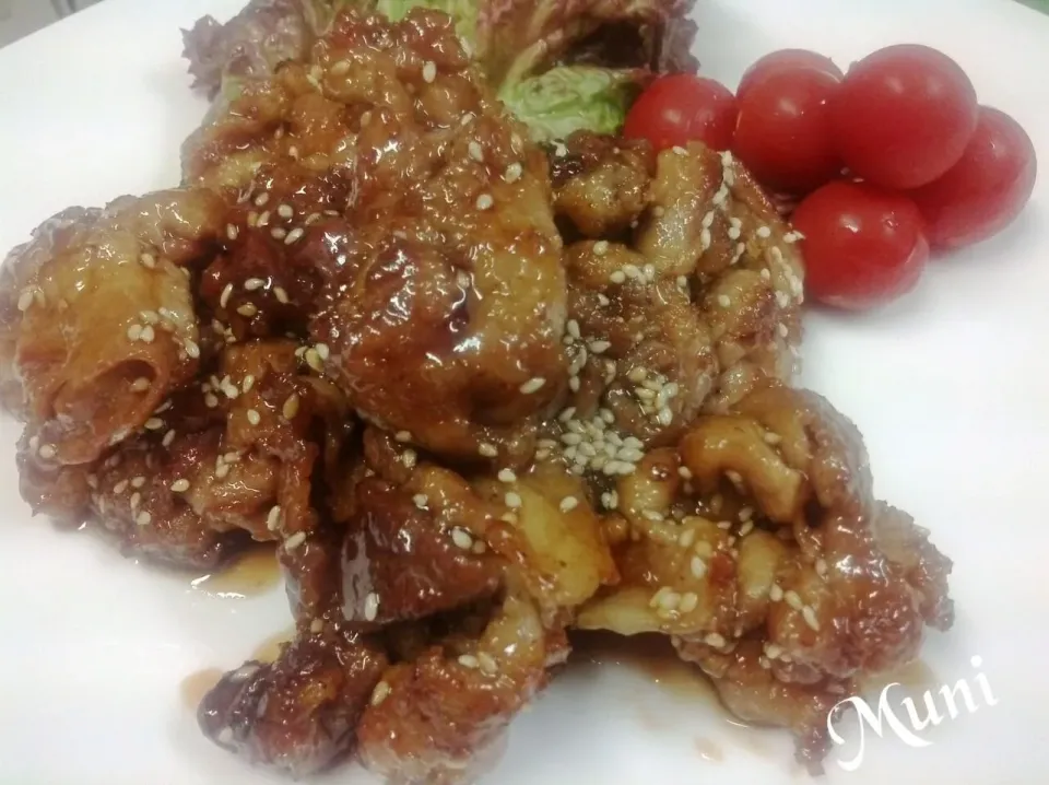 いよこ🍻さんの豚ロース塊肉の甘辛酢和え♪薄切り肉で>^_^<|key♪さん