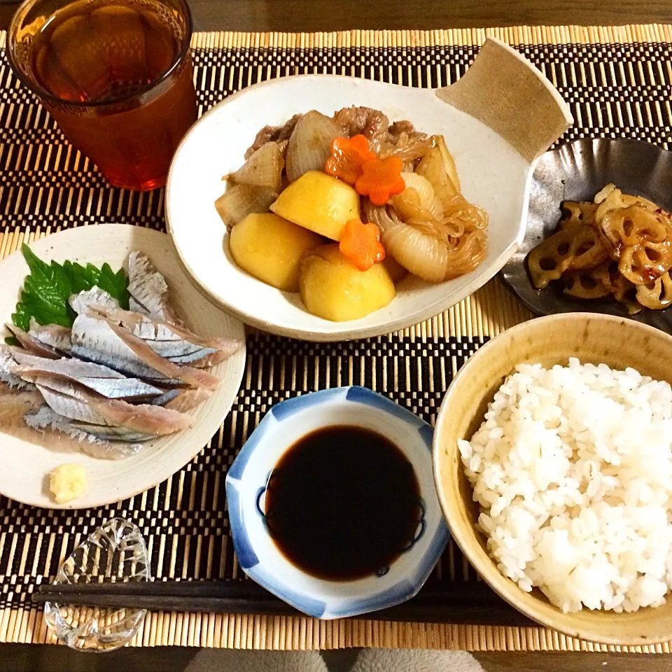 肉じゃが、〆秋刀魚、蓮根キンピラ|maruruさん