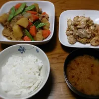 Snapdishの料理写真:肉じゃが、白子のガーリックバター醤油炒め、白子の味噌汁|五十嵐公一さん