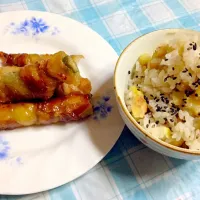 栗ご飯とオクラの豚バラ巻き|katyさん