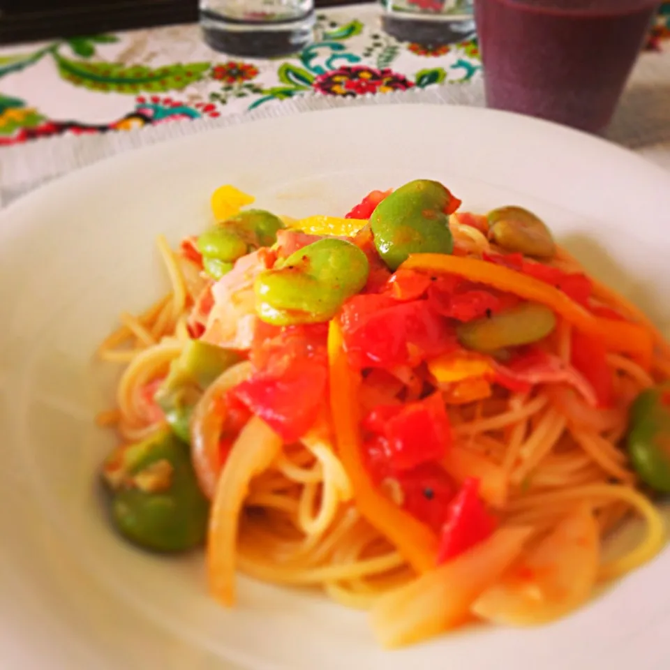 フレッシュトマト🍅とそら豆のパスタ|Tomoさん