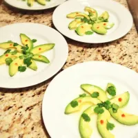 Snapdishの料理写真:Avocado tiradito with Peruvian rocoto chili paste, Japanese yuzu juice and cilantro.|Allisonさん