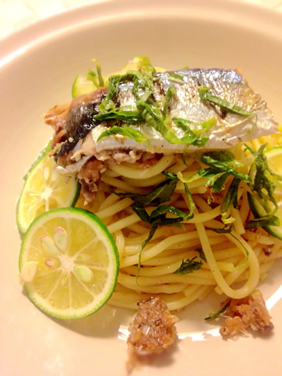 Snapdishの料理写真:秋刀魚の肝和え麺|よ〜んさん