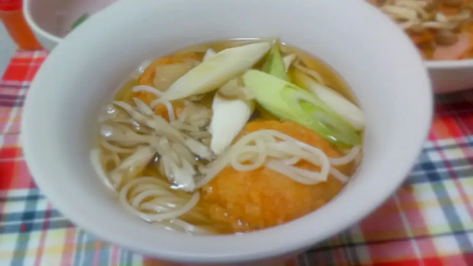 仙台麩とネギと舞茸の温ひやむぎ|お料理修行中さん