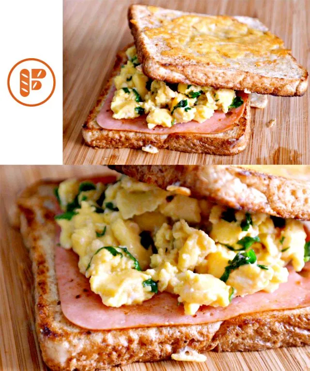 Snapdishの料理写真:Grilled Cheese Sandwich with Grilled Chicken Ham and Scrambled Eggs|Daniel Limさん