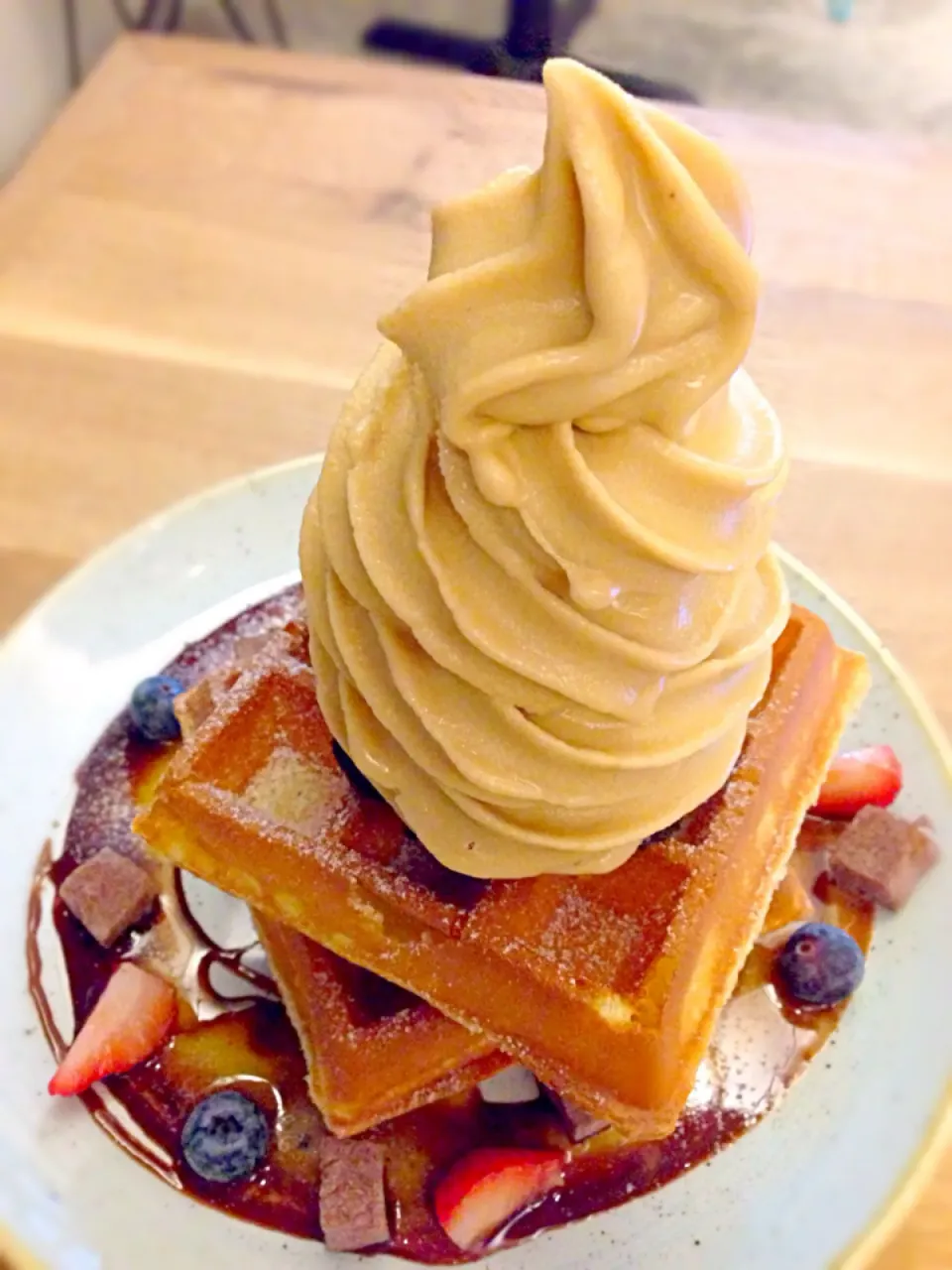 Snapdishの料理写真:Waffles with sea salt Gula Melaka soft serve ice cream@Sunday Folks, Holland Village|coxiella24さん