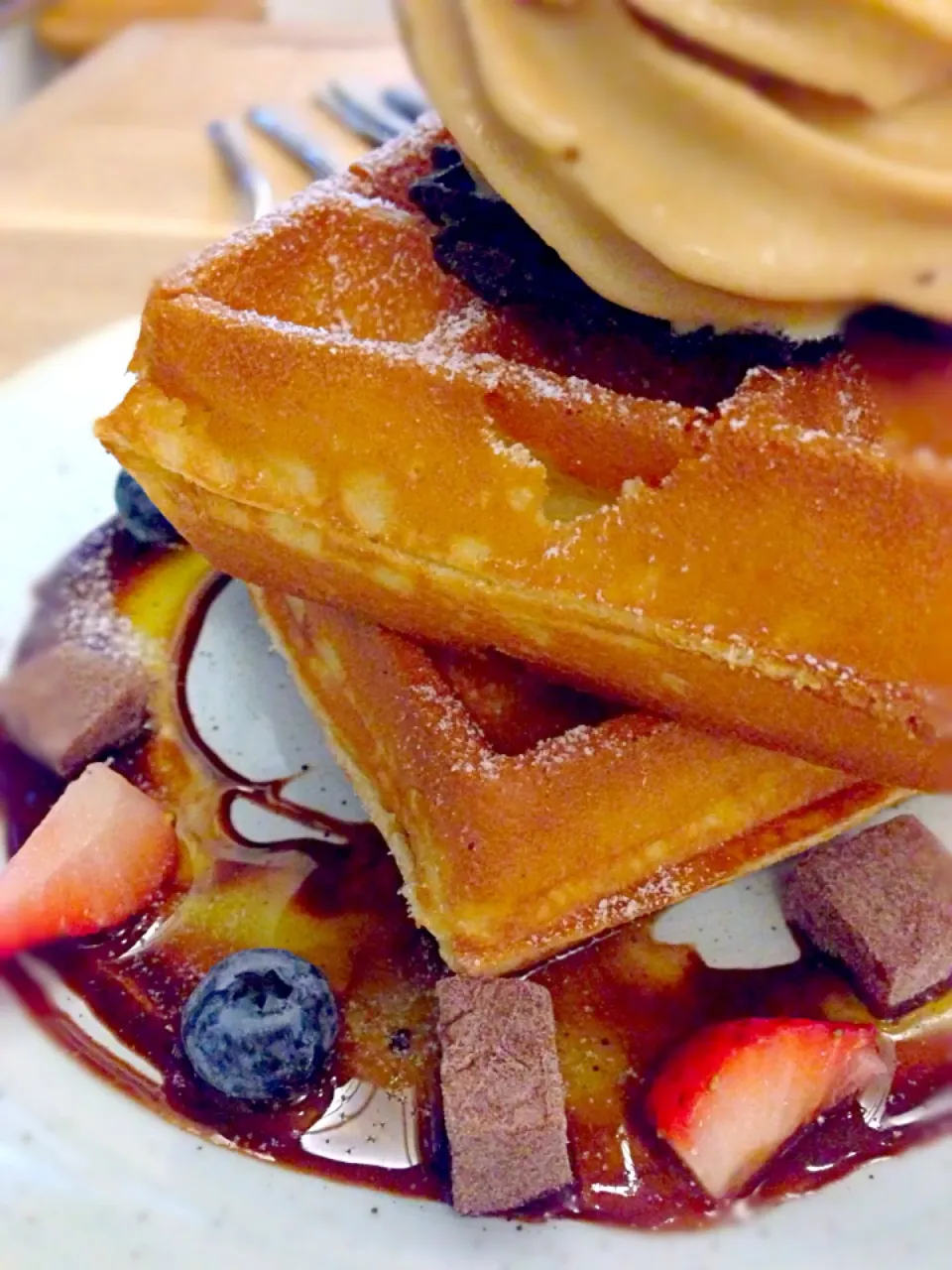 Waffles with sea salt Gula Melaka soft serve ice cream@Sunday Folks, Holland Village|coxiella24さん