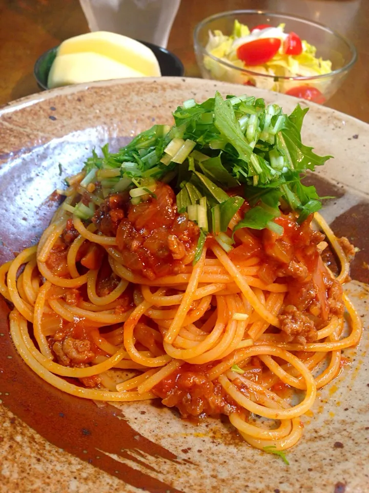 Snapdishの料理写真:トマトケチャップで作ったミートソースパスタ🍝|ちなみんさん