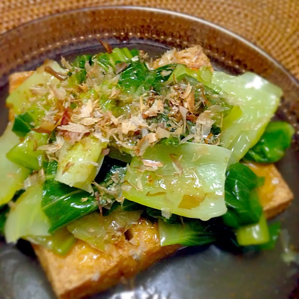 カリっと焼いた厚揚げに青梗菜のピリ辛中華餡( ´ ▽ ` )ﾉ🍺|nao子さん