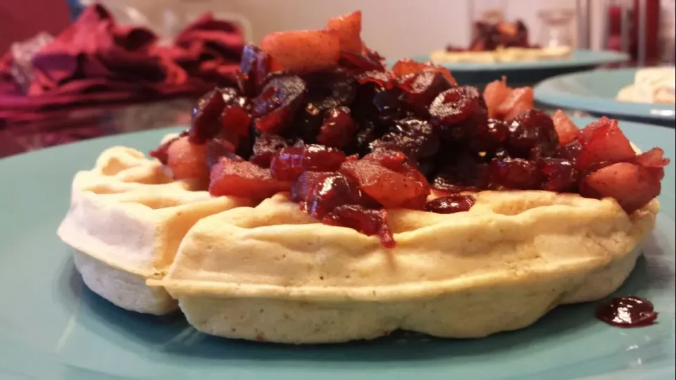 Waffles with an apple & cranberry reduction|Culinary Kissesさん