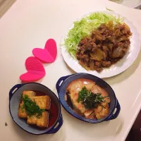 Snapdishの料理写真:生姜焼きと厚揚げ明太チーズ|かこさん