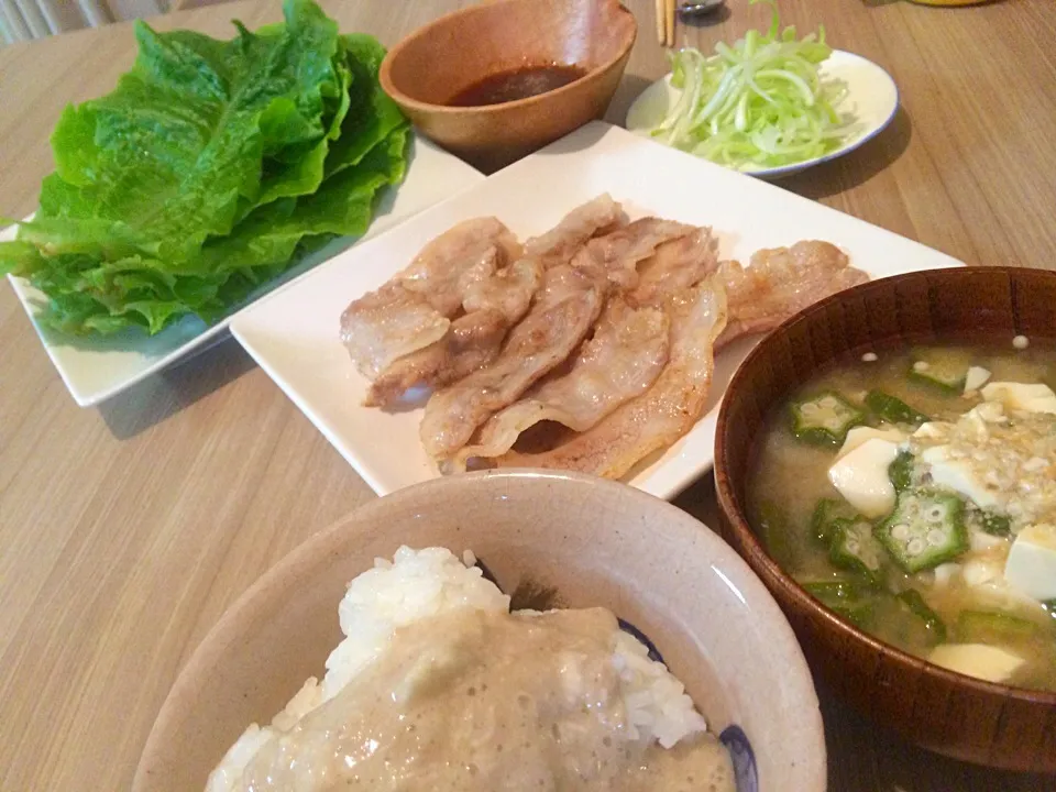 サムギョプサルで自然薯定食風|きむらゆりかさん