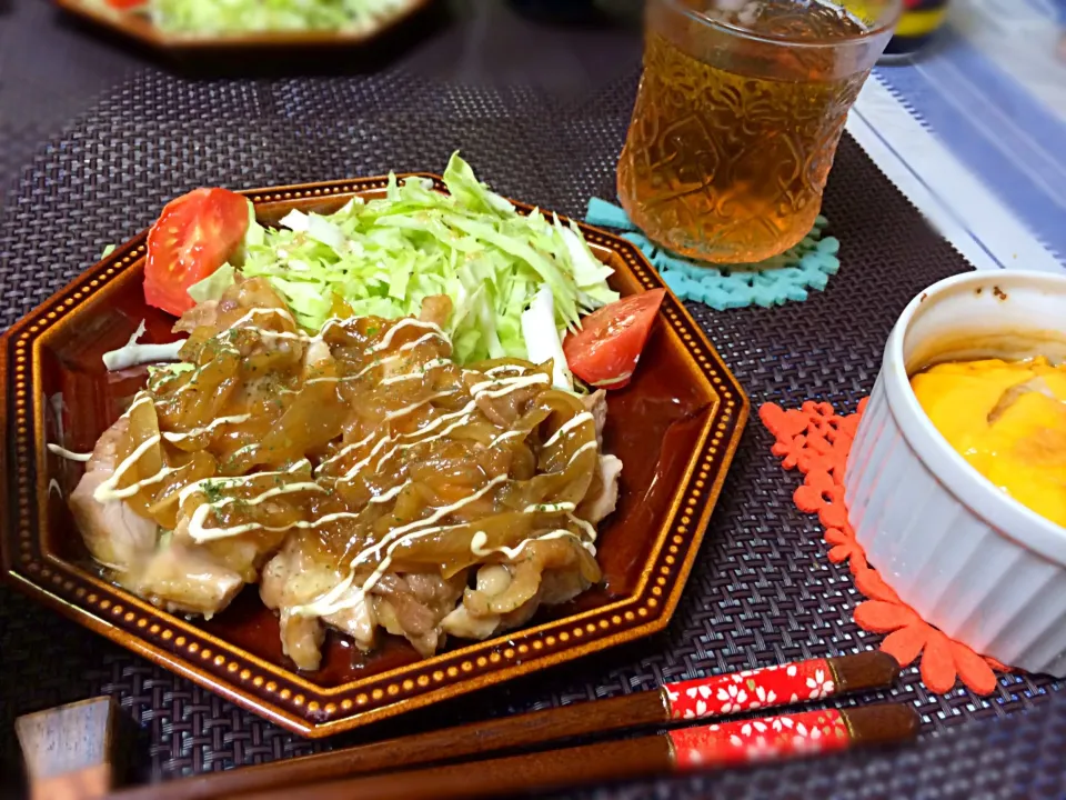 Snapdishの料理写真:チキン照り焼き、豆腐グラタン|Hiromi  Koikeさん