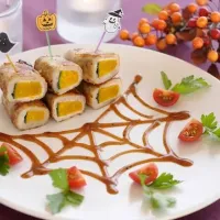 ハロウィン風かぼちゃの豚肉ロールピンチョス